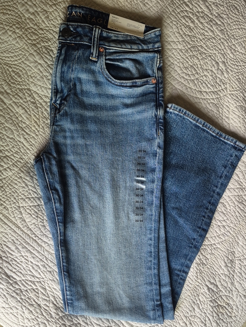 Mens American Eagle Outfitters Light Blue Airflex Slim Bootcut Jeans Faded Wash